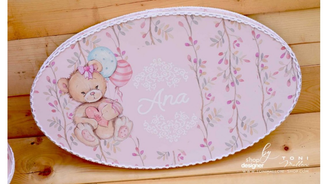 Trusou botez cu ursuleti roz si broderie personalizata Teddy Bear Pink 14